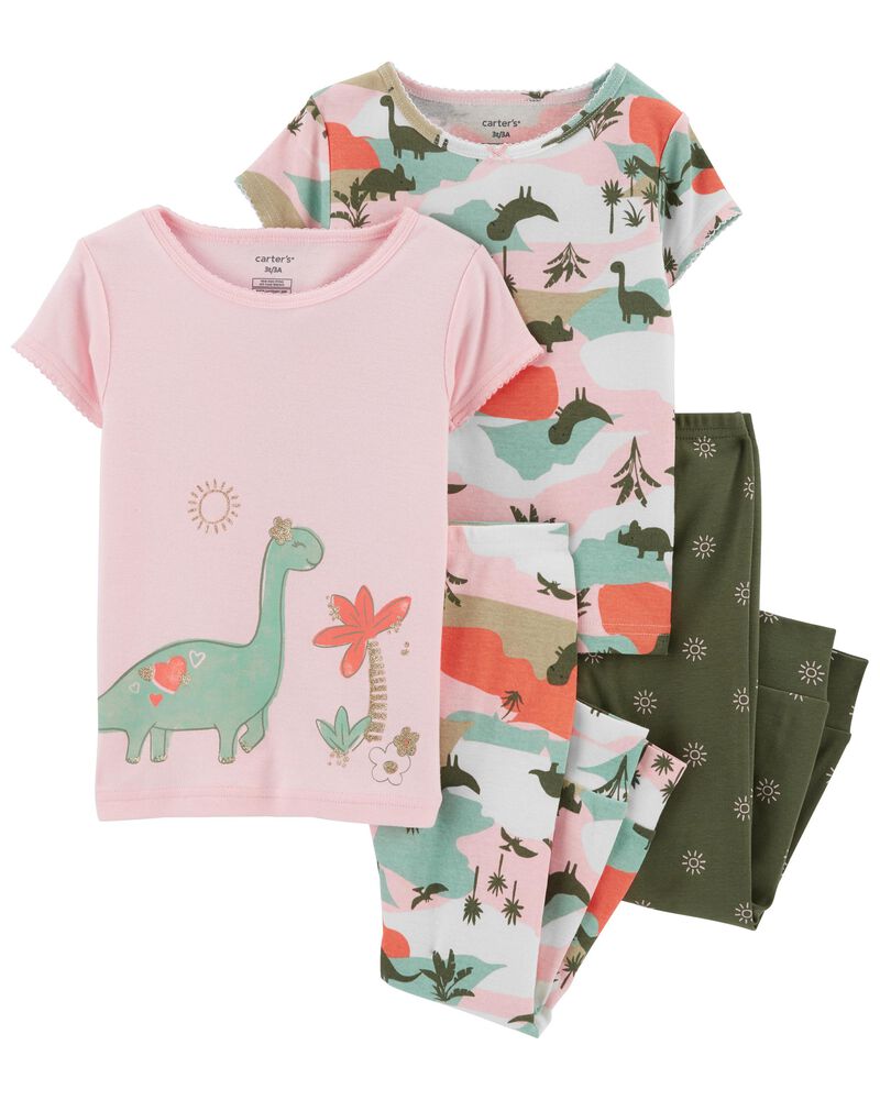 4T Carters Girls Pajamas PJs 4pc Cotton Snug Dinosaur Set Sleepy Saurus 